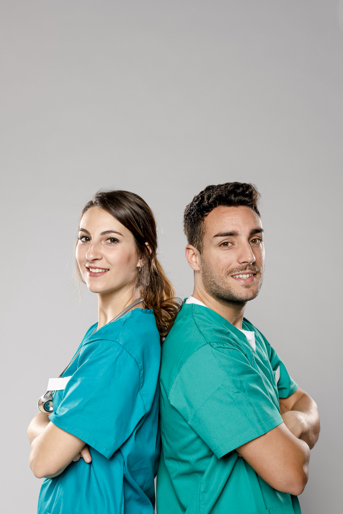 side-view-smiley-doctors-posing