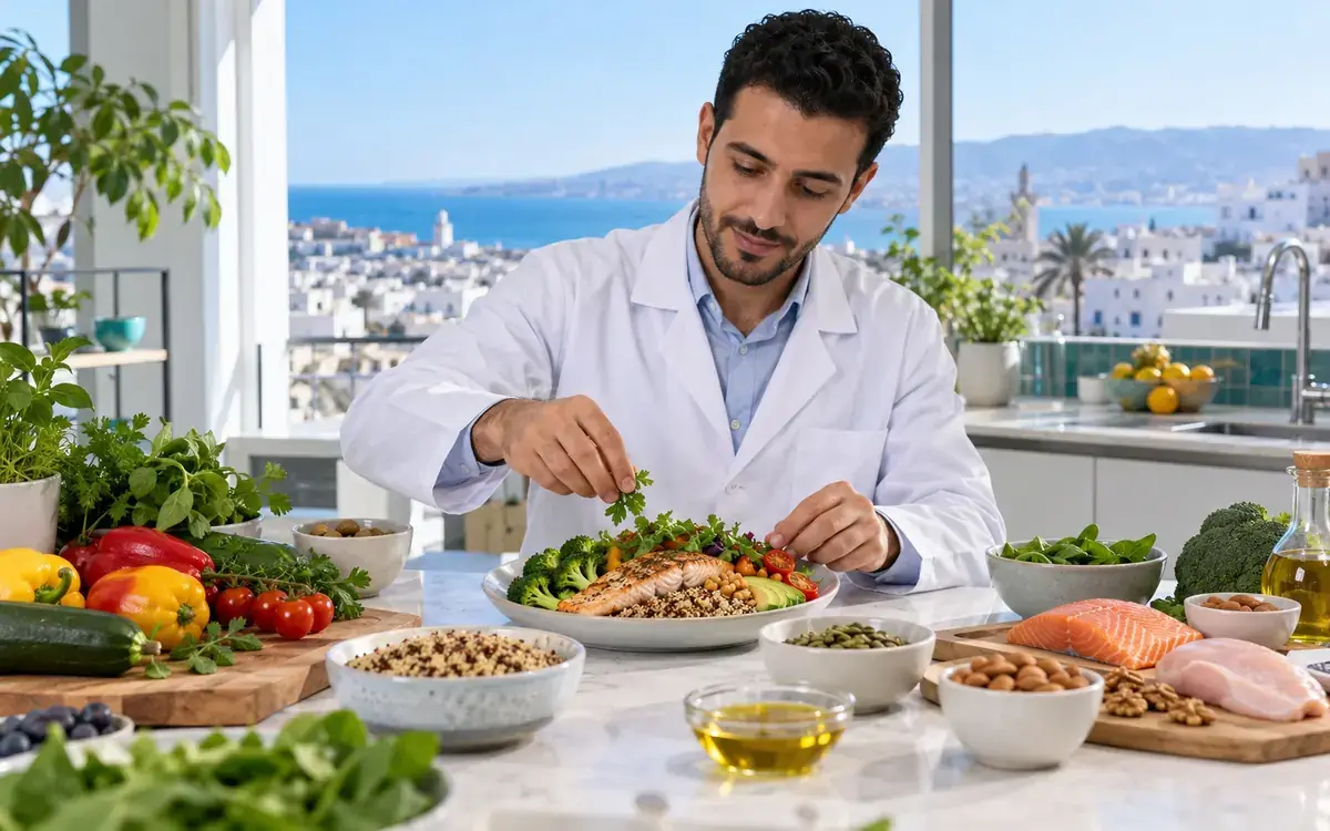 Diététicien préparant une assiette équilibrée
