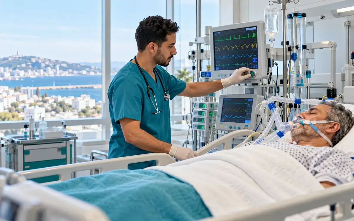 Infirmier surveillant un patient en réanimation